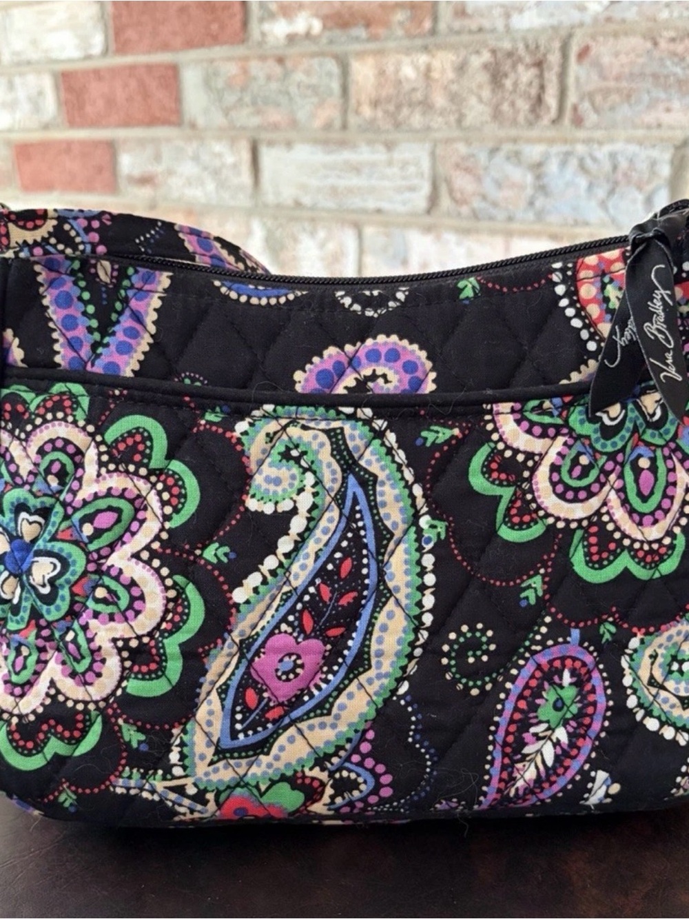 Vera Bradley Crossover Shoulder Bag Paisley Black Multicolor Zip w/ Inner Pocket